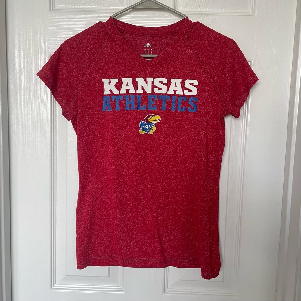 Kansas University of Kansas Athletics Vneck Adidas Healthered Red Size Small